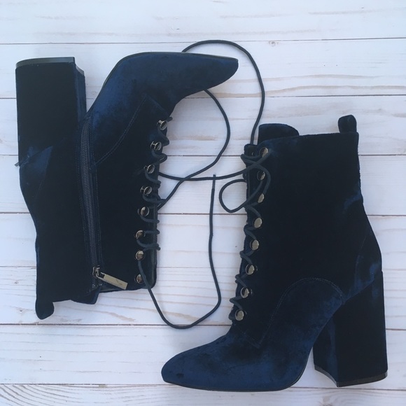 Kendall & Kylie Shoes - Kendall and Kylie blue velvet boot size 8